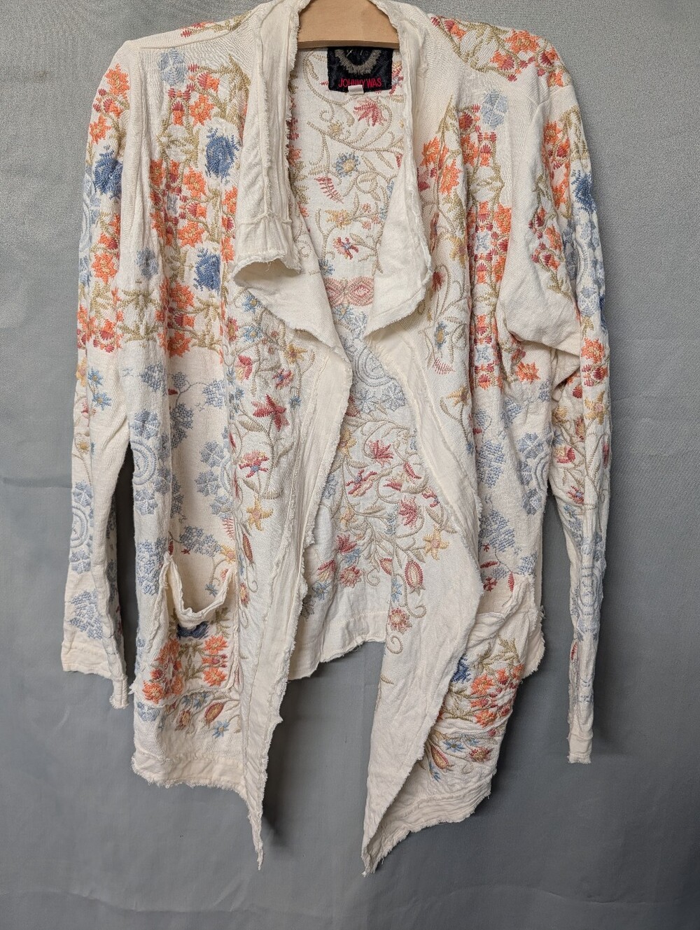 Johnny Was Cream Floral Open-Front Women’s Sweater Cardigan